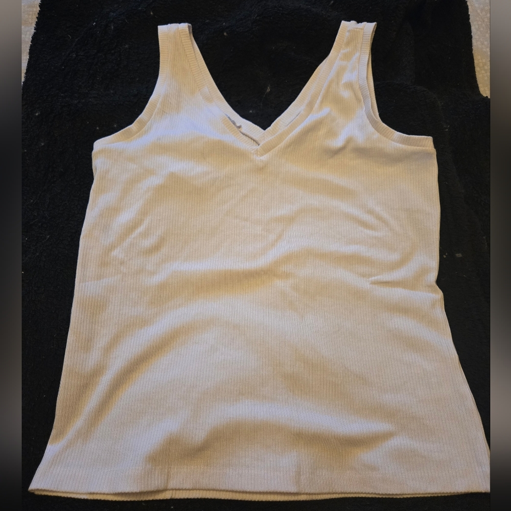 Women's White Ribbed Tank Top